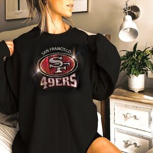 New San Francisco 49ers Bling UNISEX Rhinestone Crewneck Sweatshirt Size…
